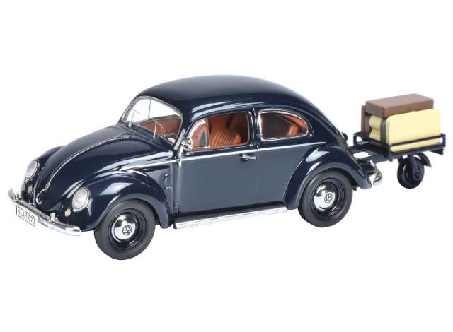 1/43 Volkswagen Beetle with trailer and luggage, dark blue